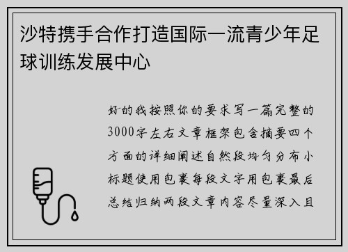 沙特携手合作打造国际一流青少年足球训练发展中心 沙特携手合作打造国际一流青少年足球训练发展中心
